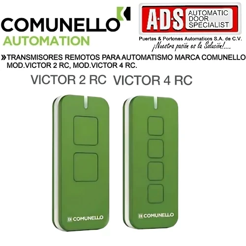 TRANSMISORES REMOTOS PARA AUTOMATISMO MARCA COMUNELLO MOD.VICTOR 2 RC, MOD.VICTOR 4 RC